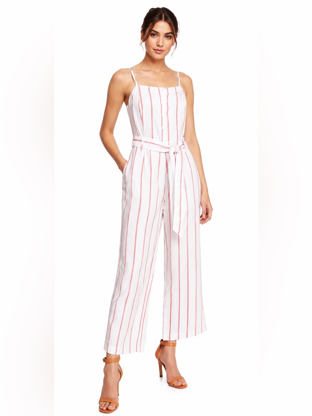 Rails Harper Prato Stripe Linen Blend Jumpsuit SMALL White Red Sleeveless NWOT